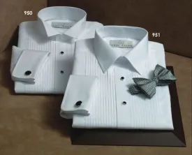 100% Cotton Pleated Laydown Collar Tuxedo Shirt - French Cuffs
