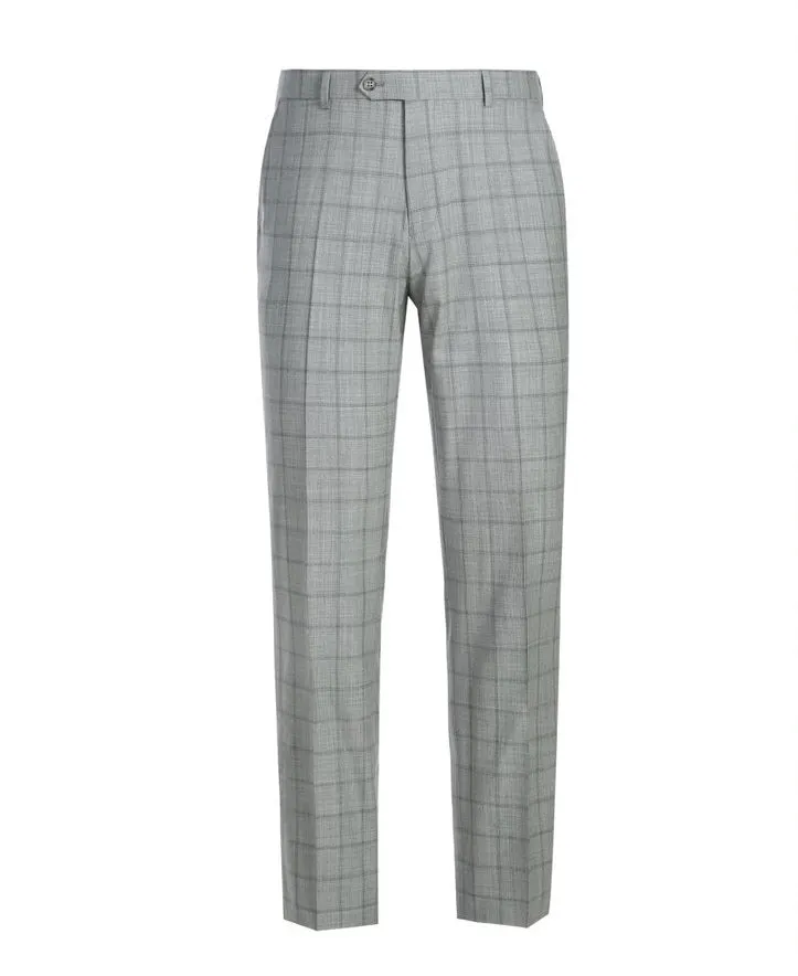 100% Wool Slim Fit Windowpane Dress Suit 2 Piece in Gray