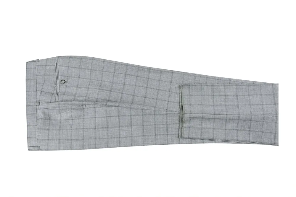 100% Wool Slim Fit Windowpane Dress Suit 2 Piece in Gray