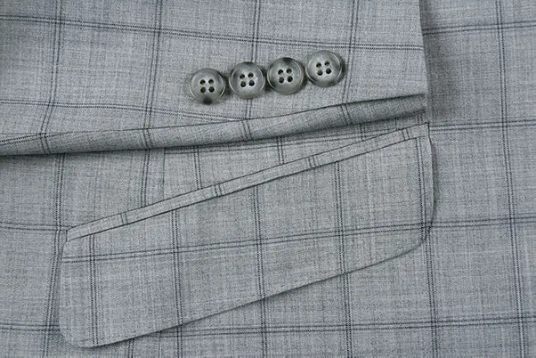 100% Wool Slim Fit Windowpane Dress Suit 2 Piece in Gray