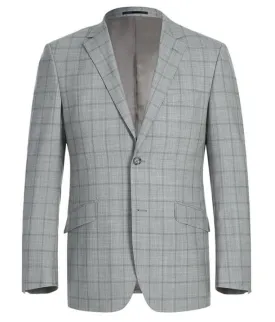 100% Wool Slim Fit Windowpane Dress Suit 2 Piece in Gray