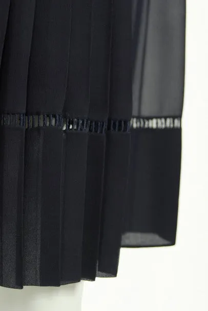 1974 Christian Dior Haute Couture Navy Pleated Silk Cutwork Dress Set
