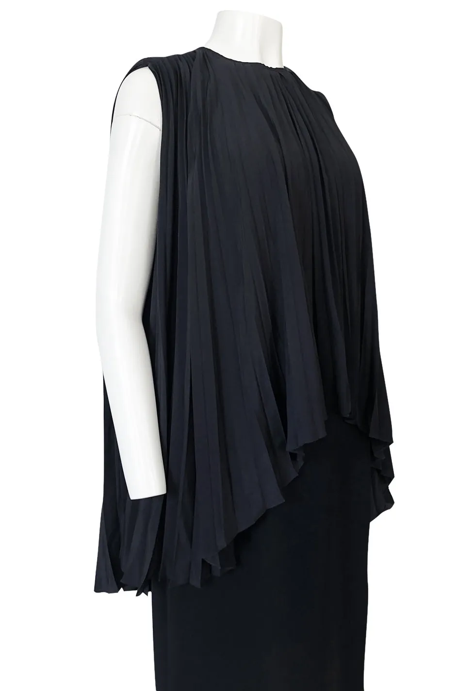 1990s Christian Dior Chic Black Sheath Dress w Pleated Cape Overley