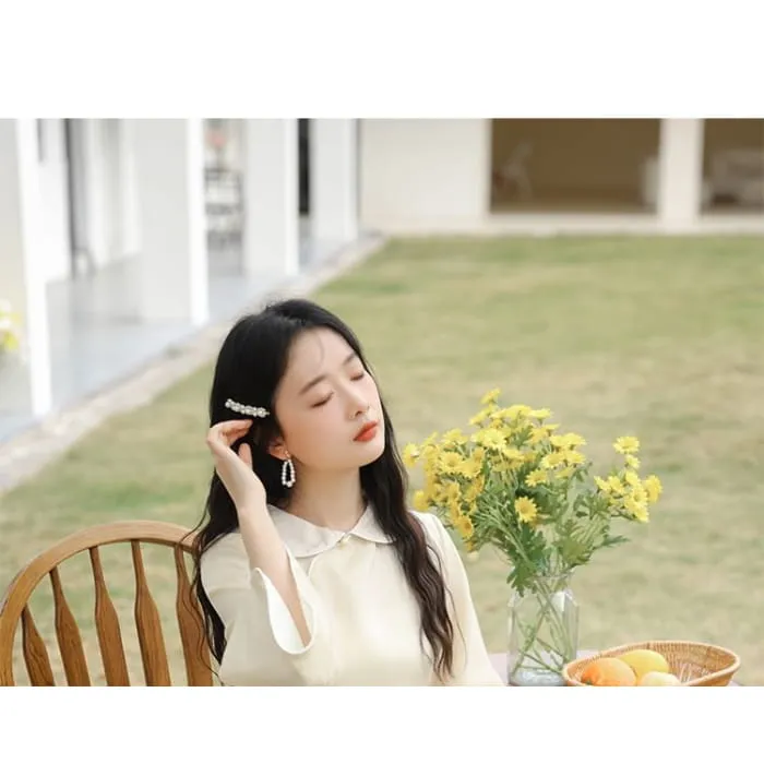 3/4-Sleeve Peter Pan Collar Floral Embroidered Slit Midi A-Line Dress