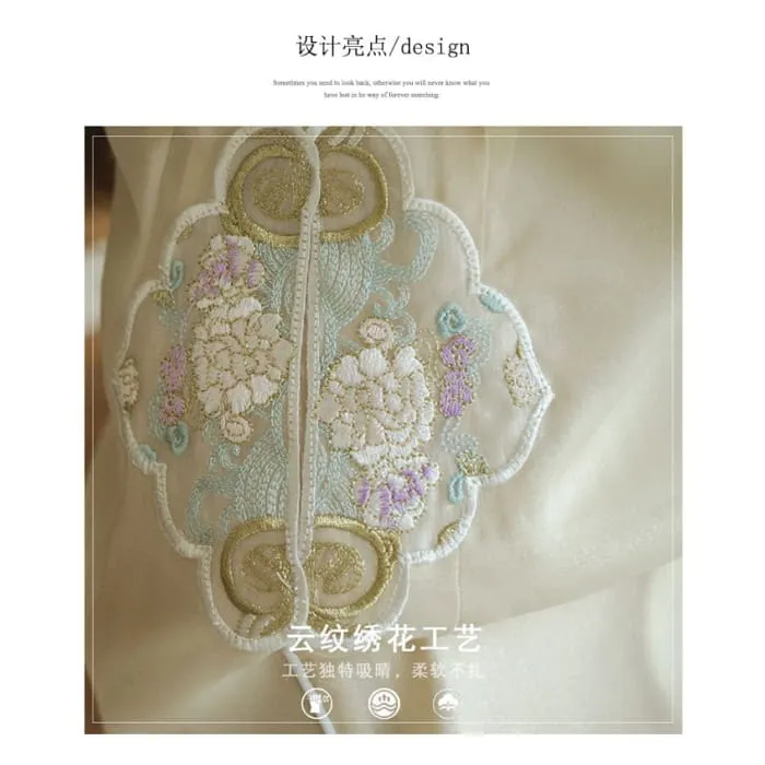 3/4-Sleeve Peter Pan Collar Floral Embroidered Slit Midi A-Line Dress