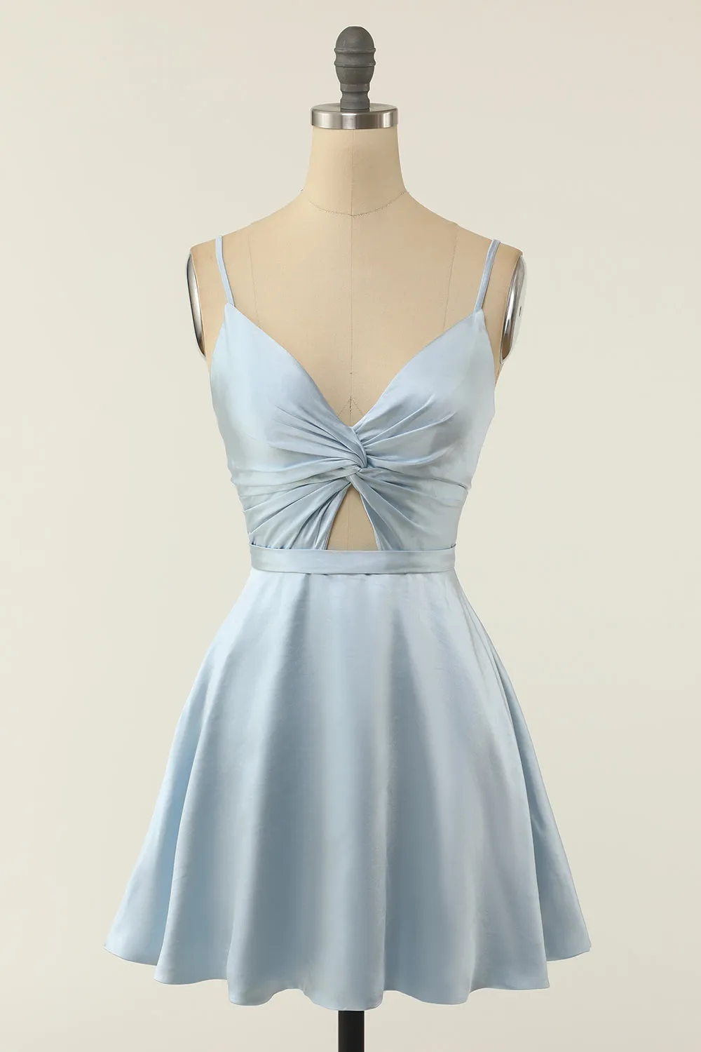 A Line Spaghetti Straps Blush Short Homecoming Party Dress