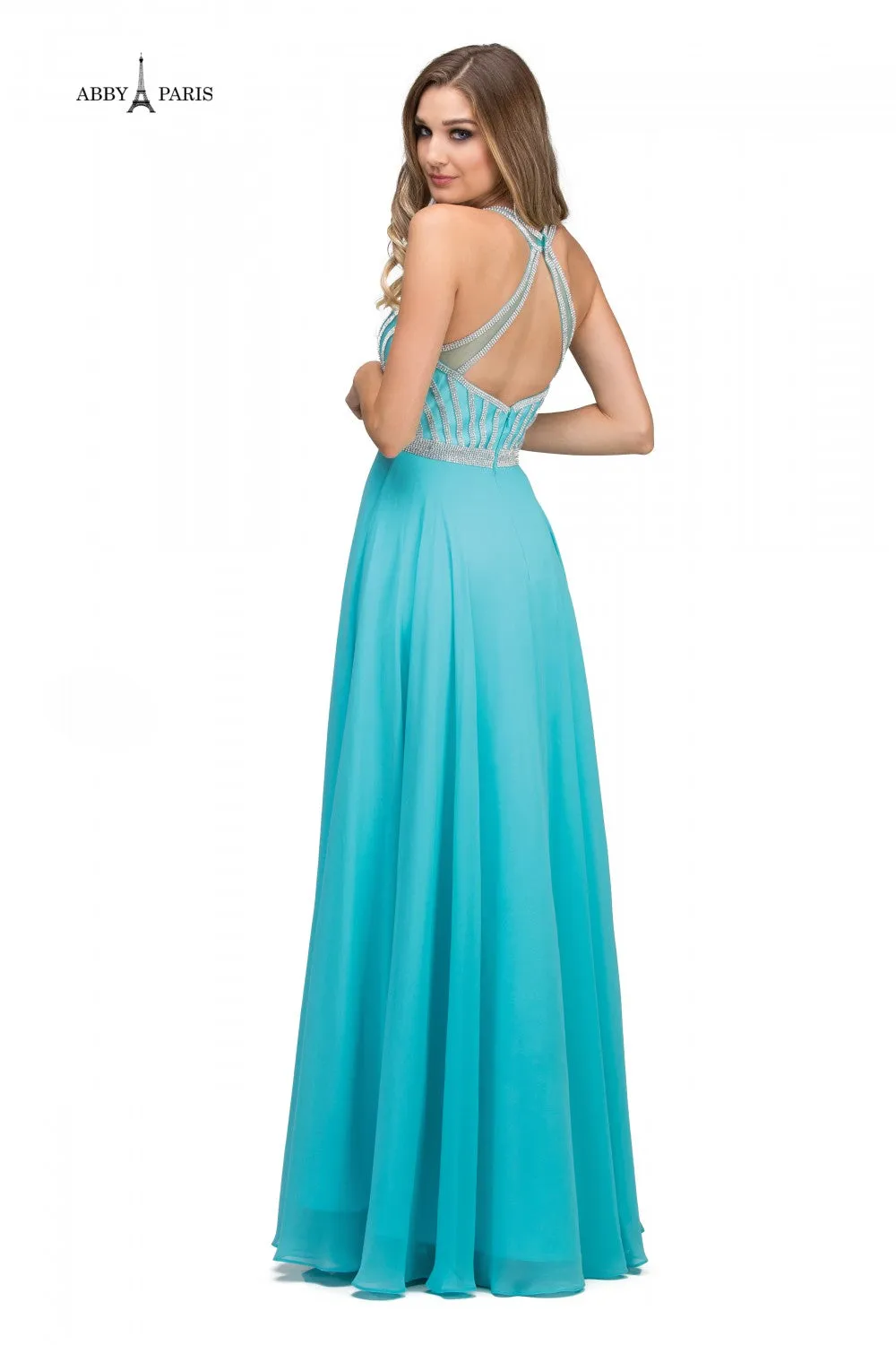 Abby Paris by Lucci Lu 95140 Blush Beaded Illusion A-Line Dress - Size 10