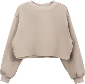 Amazhiyu Women Cropped Sweatshirt Long Sleeves Pullover Fleece Crop Tops