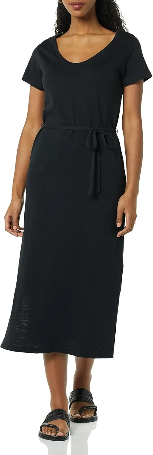 Amazon Essentials Women's Short Sleeve Belted Midi T-Shirt Dress