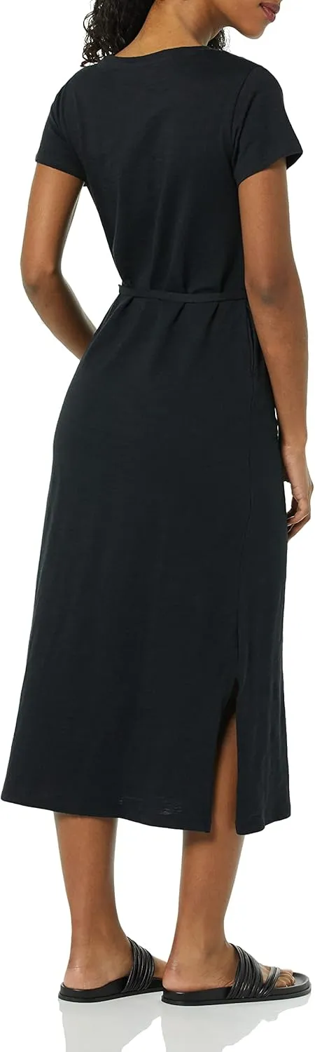 Amazon Essentials Women's Short Sleeve Belted Midi T-Shirt Dress
