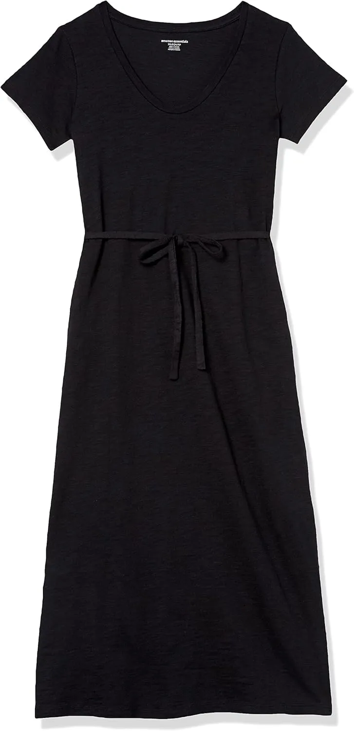 Amazon Essentials Women's Short Sleeve Belted Midi T-Shirt Dress