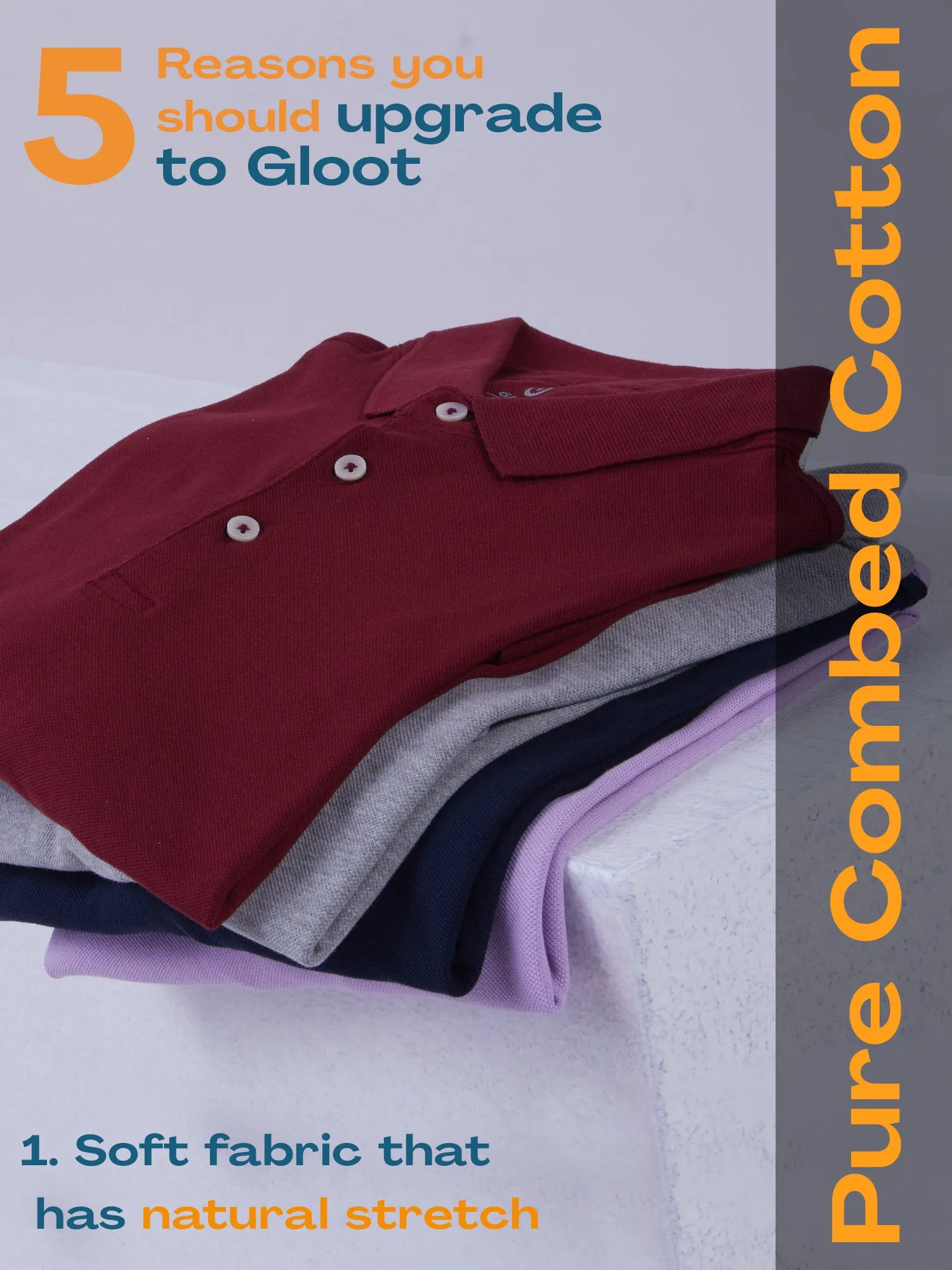 Anti Stain & Anti Odor Cotton Polo with No - Curl Collar - Mid Grey Melange
