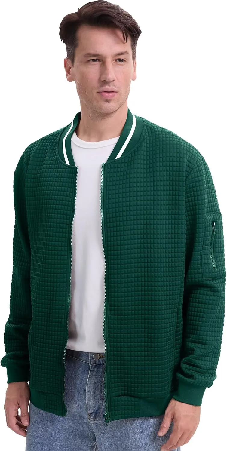 babyhealthy Men's Waffle Jacket Lightweight Varsity Bomber Jackets Letterman Jacket Zip Up Casual Coat with Pockets