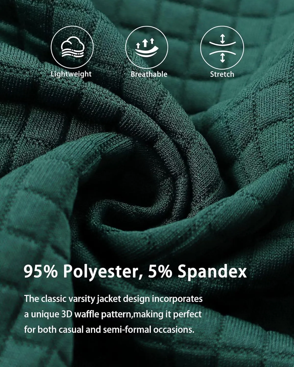babyhealthy Men's Waffle Jacket Lightweight Varsity Bomber Jackets Letterman Jacket Zip Up Casual Coat with Pockets