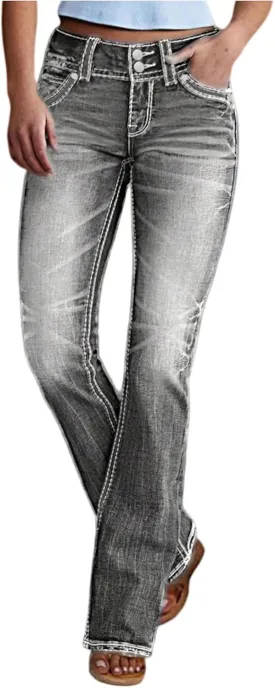Bell Bottom Jeans for Women Vintage Stretchy Bootcut Wide Leg Low Rise Jeans Distressed Wash Flare Ankle Denim Pants