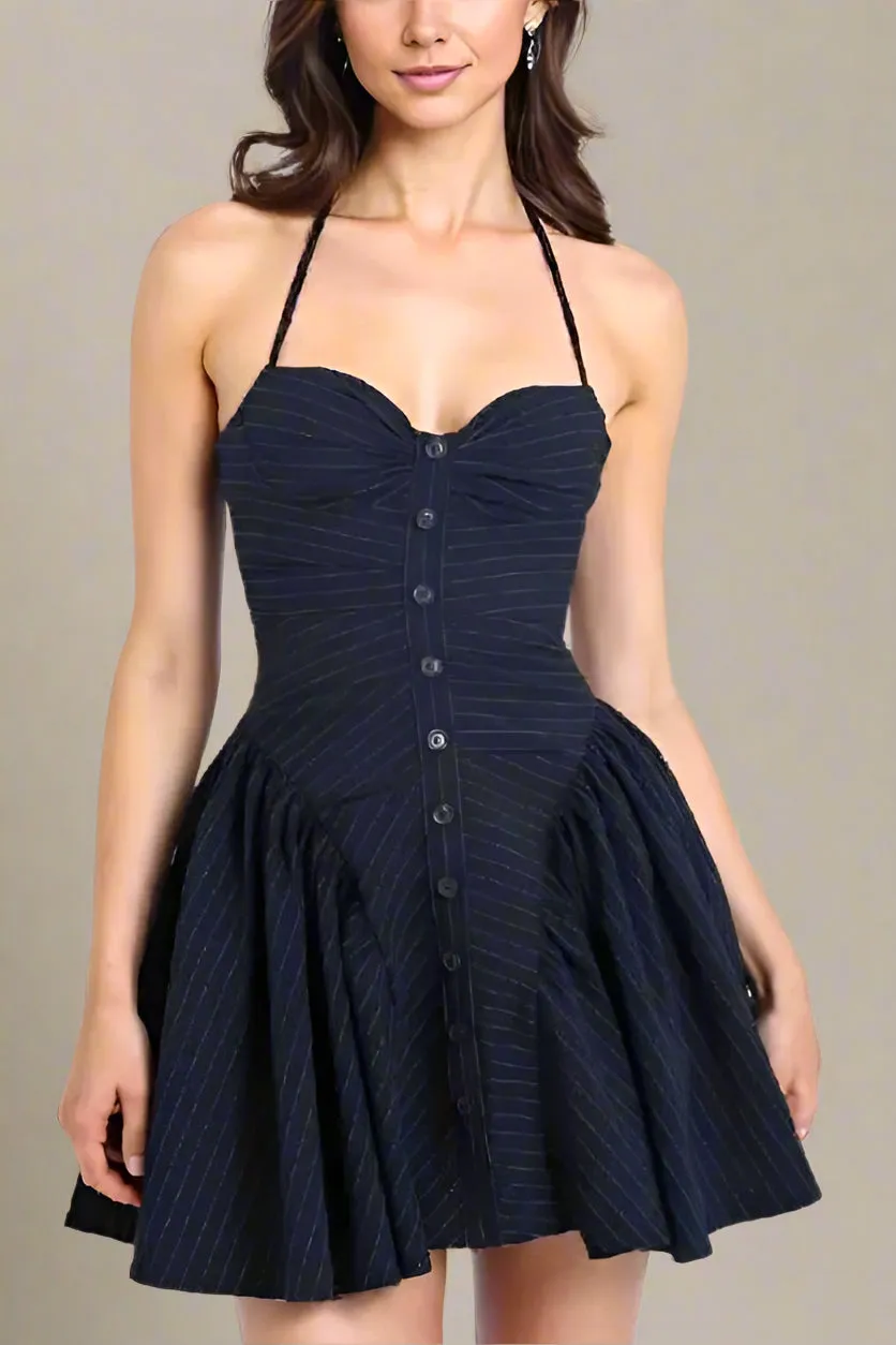 Bonnie Bodycon Halterneck Mini Dress - Navy Blue