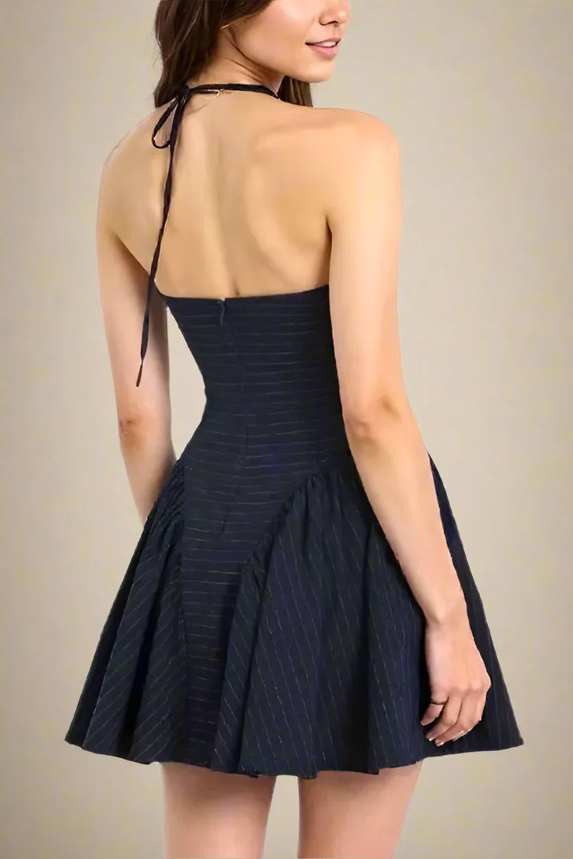 Bonnie Bodycon Halterneck Mini Dress - Navy Blue