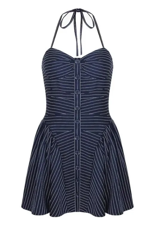 Bonnie Bodycon Halterneck Mini Dress - Navy Blue