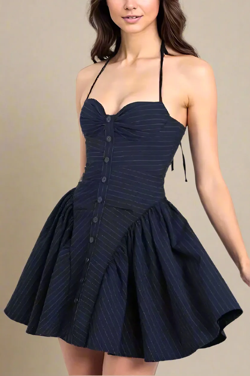 Bonnie Bodycon Halterneck Mini Dress - Navy Blue