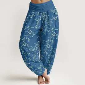 Buddha Stones Casual Flowers Vine Design Women's Elastic Waist Harem Pants
