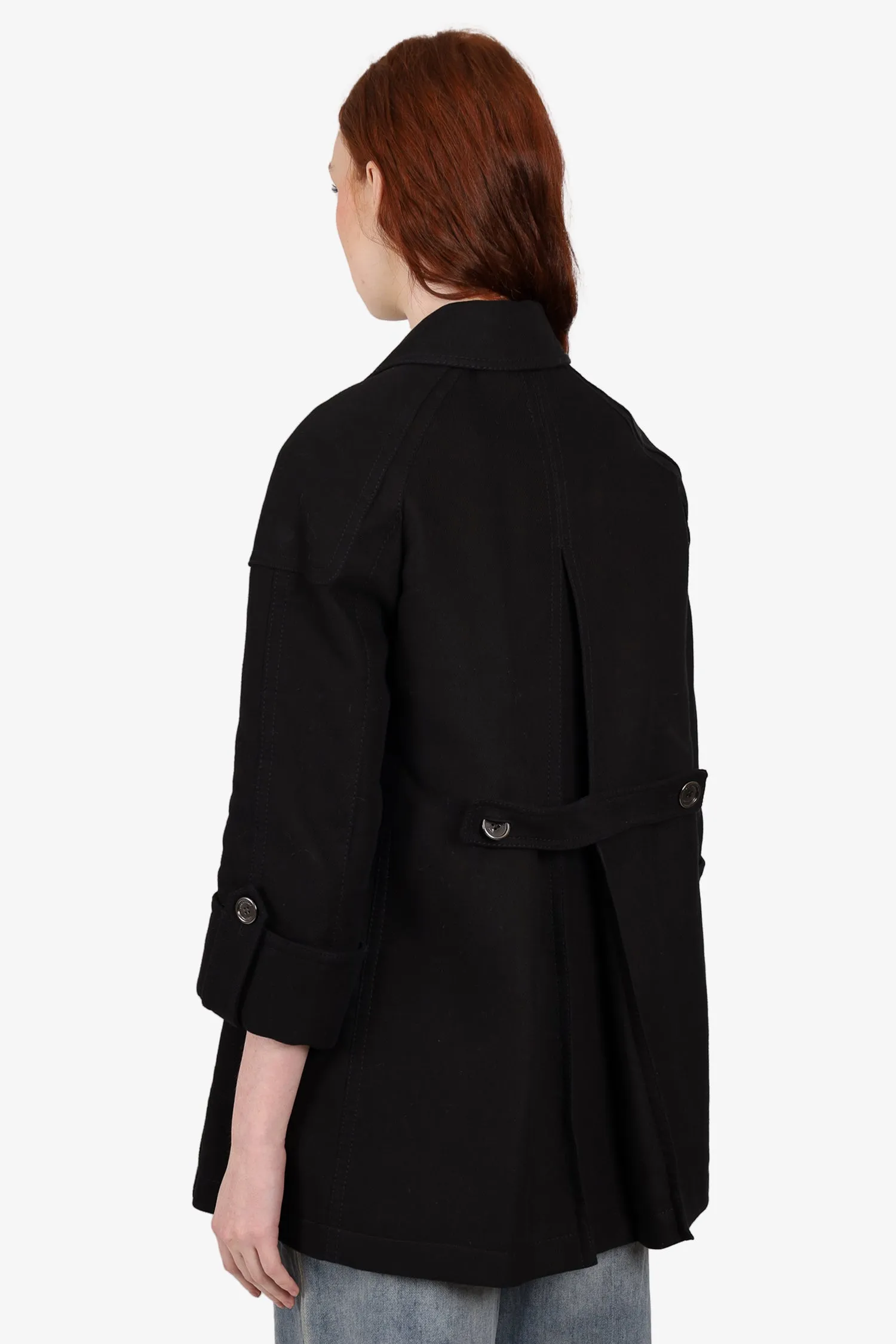 Burberry Brit Black Cotton Button Up Coat Size 10