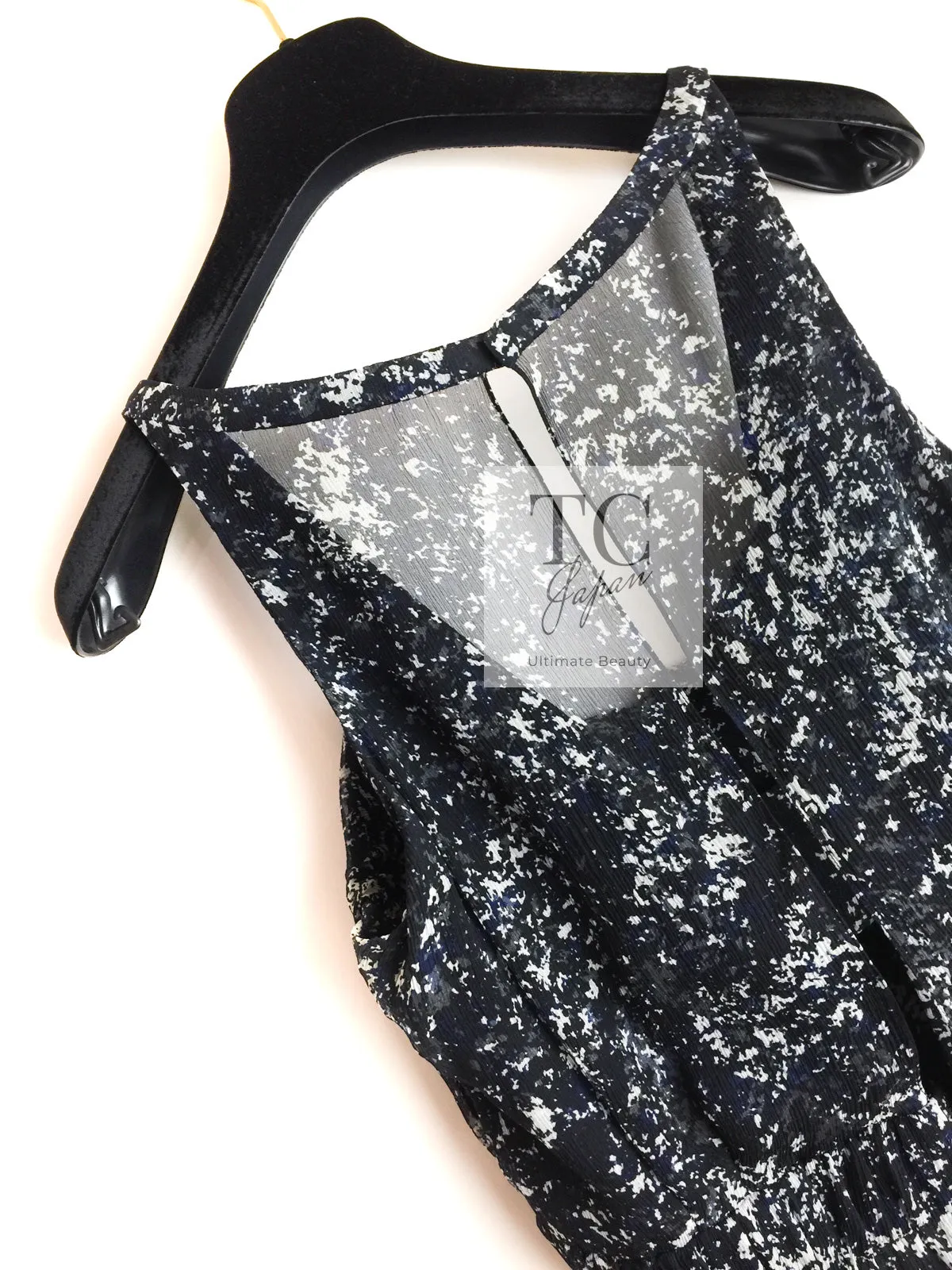 CHANEL 12S Navy Blue Silk Chiffon Dress 40 シャネル ネイビー ブルー 濃紺 シルク シフォン ワンピース 即発