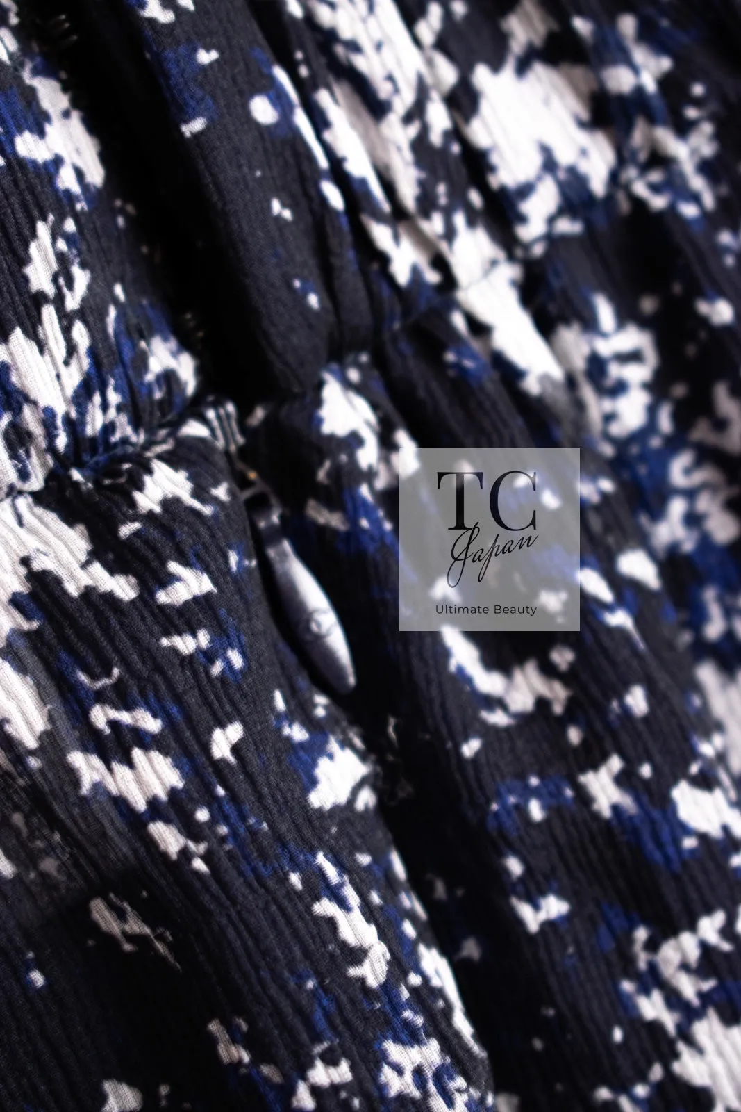 CHANEL 12S Navy Blue Silk Chiffon Dress 40 シャネル ネイビー ブルー 濃紺 シルク シフォン ワンピース 即発