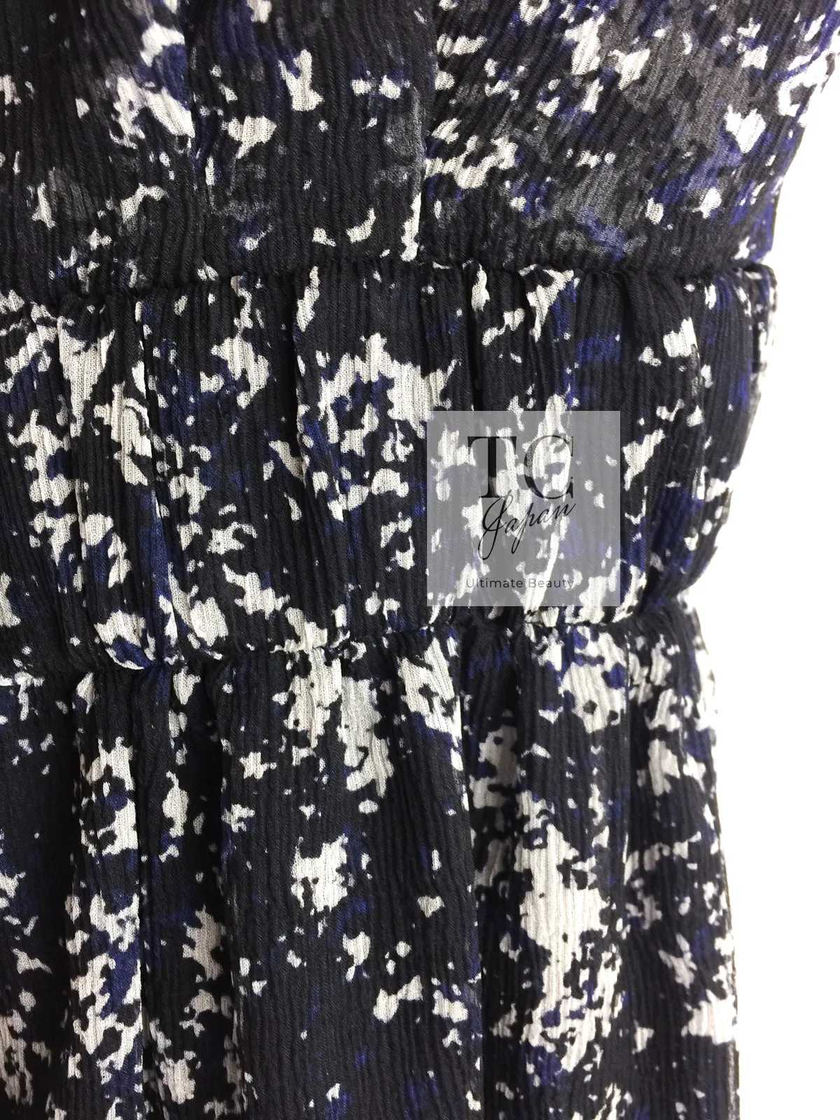 CHANEL 12S Navy Blue Silk Chiffon Dress 40 シャネル ネイビー ブルー 濃紺 シルク シフォン ワンピース 即発