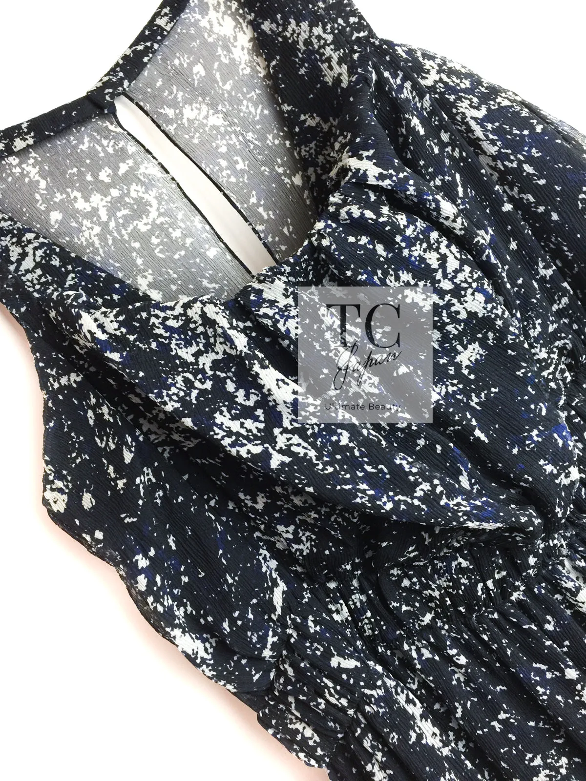 CHANEL 12S Navy Blue Silk Chiffon Dress 40 シャネル ネイビー ブルー 濃紺 シルク シフォン ワンピース 即発