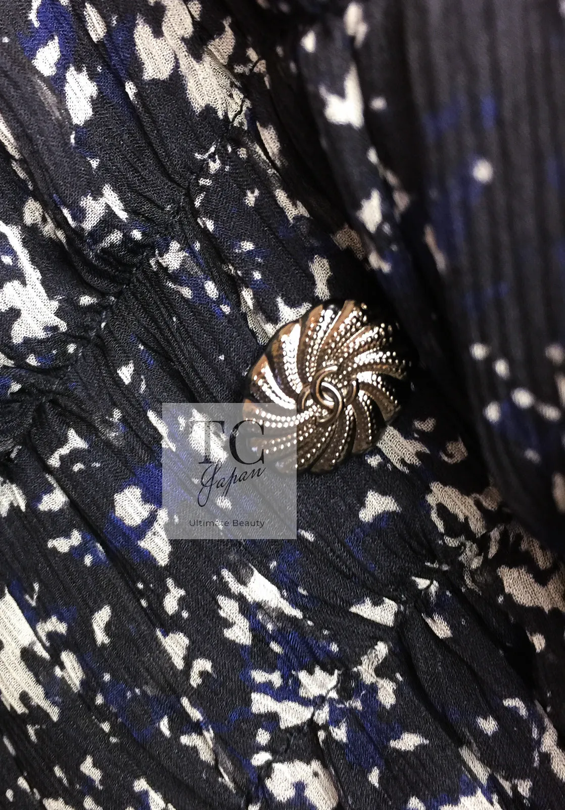 CHANEL 12S Navy Blue Silk Chiffon Dress 40 シャネル ネイビー ブルー 濃紺 シルク シフォン ワンピース 即発