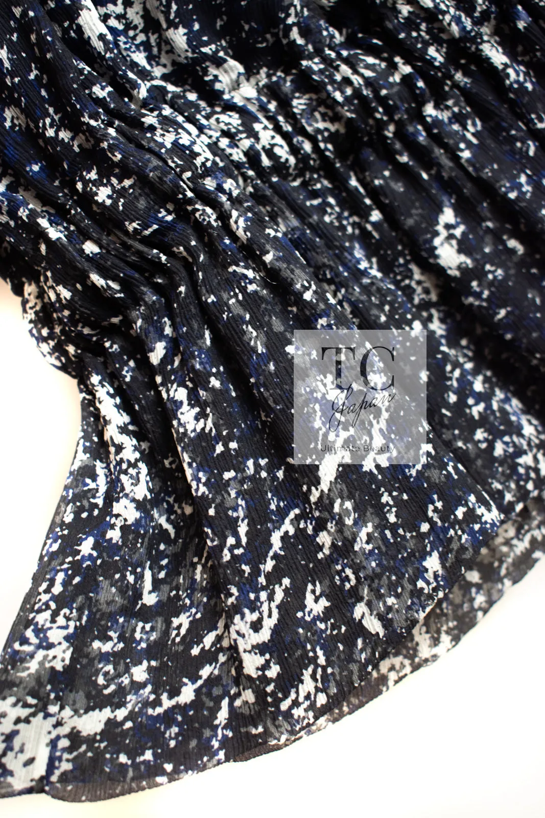 CHANEL 12S Navy Blue Silk Chiffon Dress 40 シャネル ネイビー ブルー 濃紺 シルク シフォン ワンピース 即発