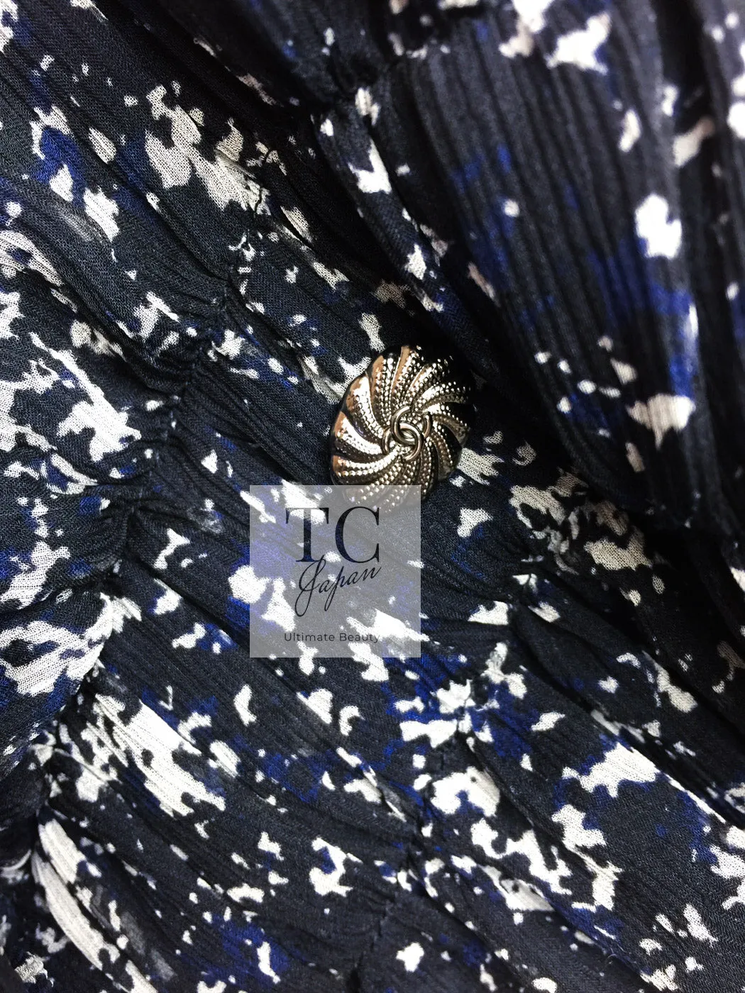 CHANEL 12S Navy Blue Silk Chiffon Dress 40 シャネル ネイビー ブルー 濃紺 シルク シフォン ワンピース 即発