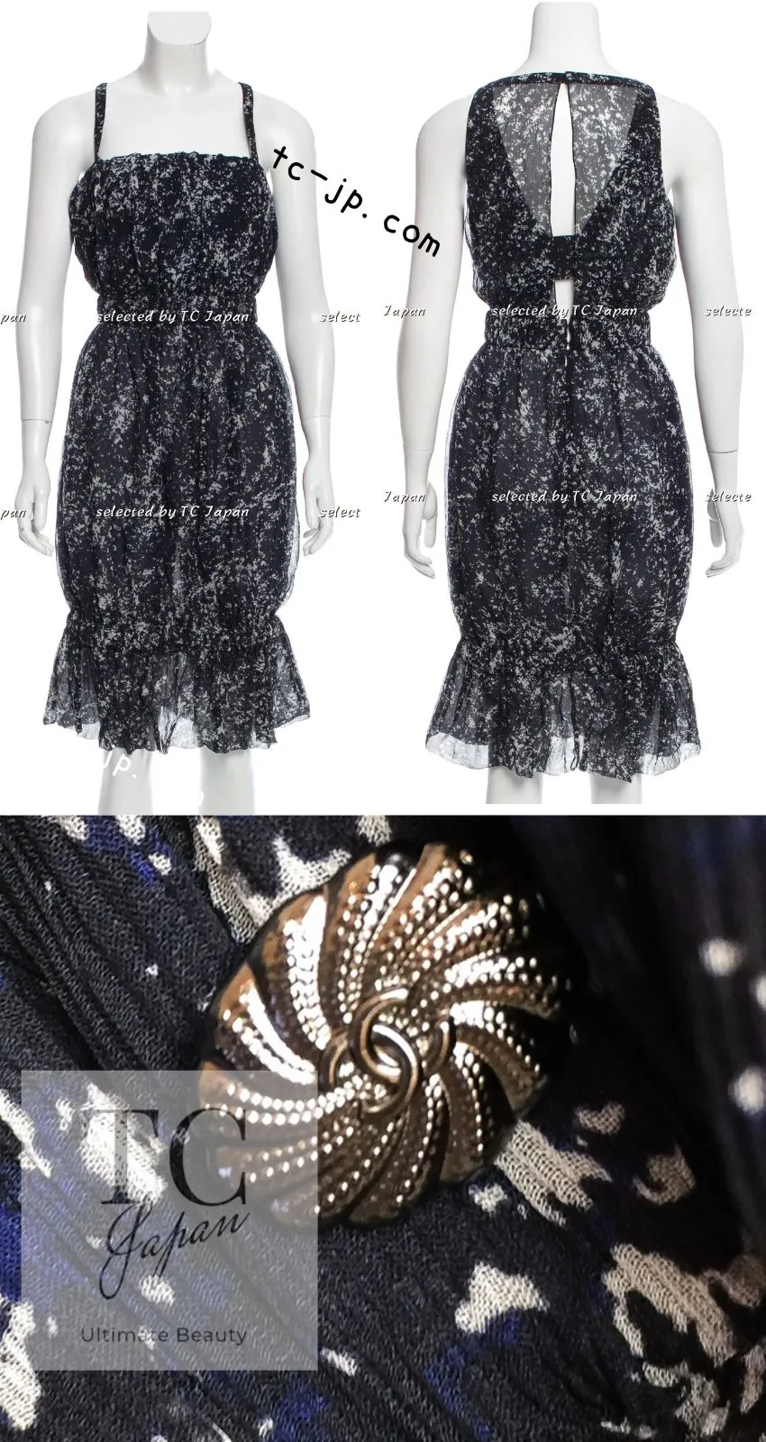 CHANEL 12S Navy Blue Silk Chiffon Dress 40 シャネル ネイビー ブルー 濃紺 シルク シフォン ワンピース 即発