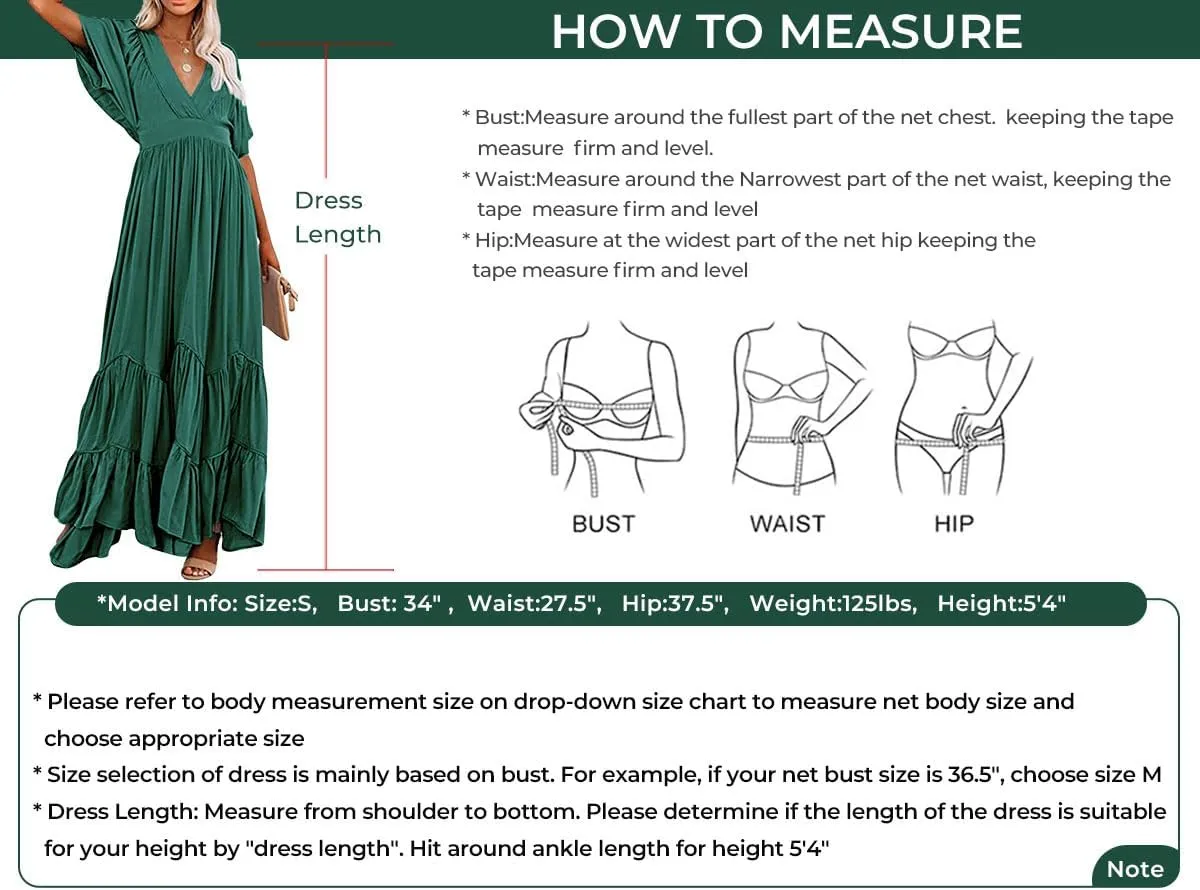 CHARTOU Women's Boho Ruffle Sleeve Flowy Maxi Dress Lace Up Back Tiered Party A Line Dress