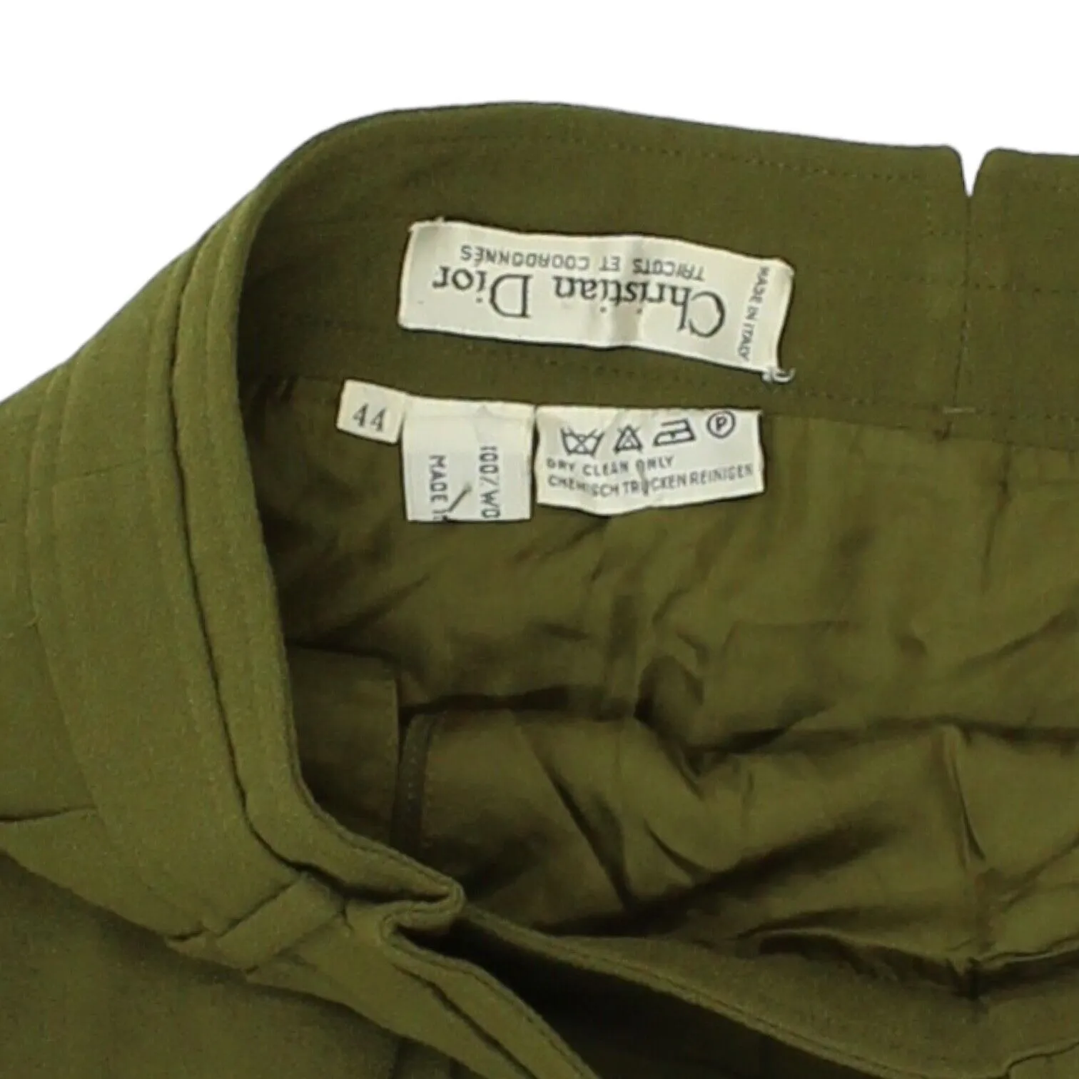 Christian Dior Womens Green Wool Pleated Midi Skirt | Vintage High End Designer