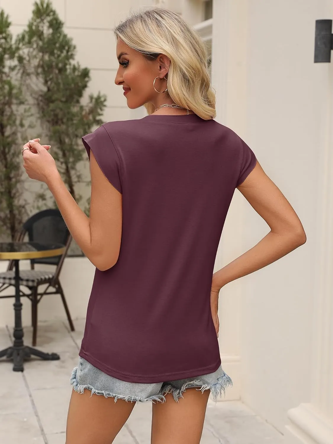 Chulianyouhuo Women's Cap Sleeve Tank Tops Sexy Deep V Neck Casual Blouse Solid Color Loose Fit Basic Tee Shirt