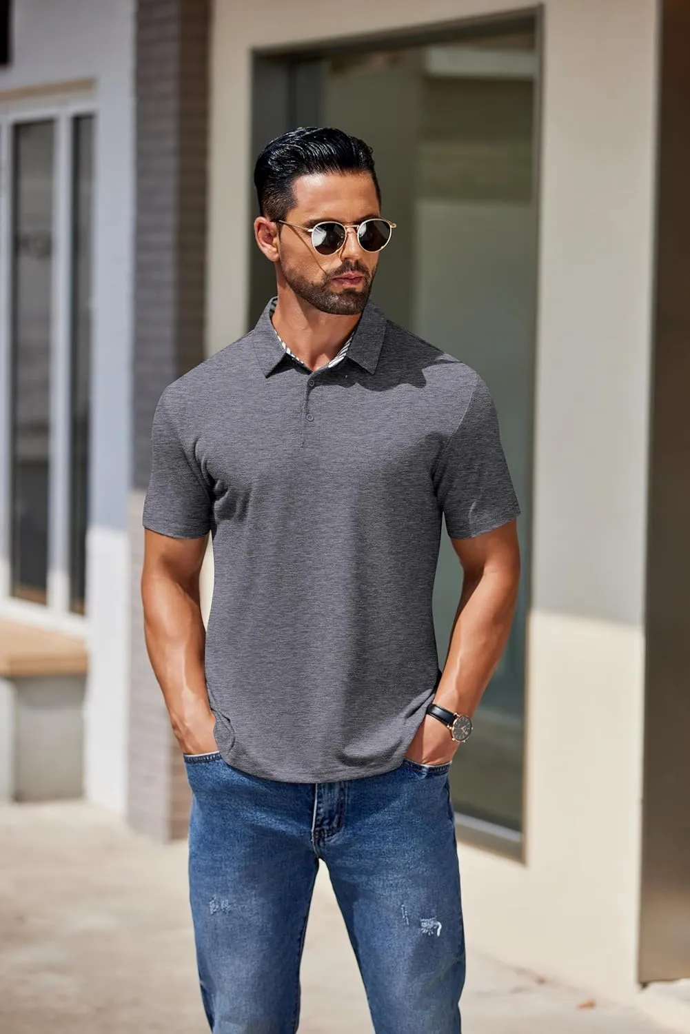 COOFANDY Men's Casual Polo Shirts Short Sleeve Classic Basic Tee Button Collar Shirt Summer Golf T-Shirt