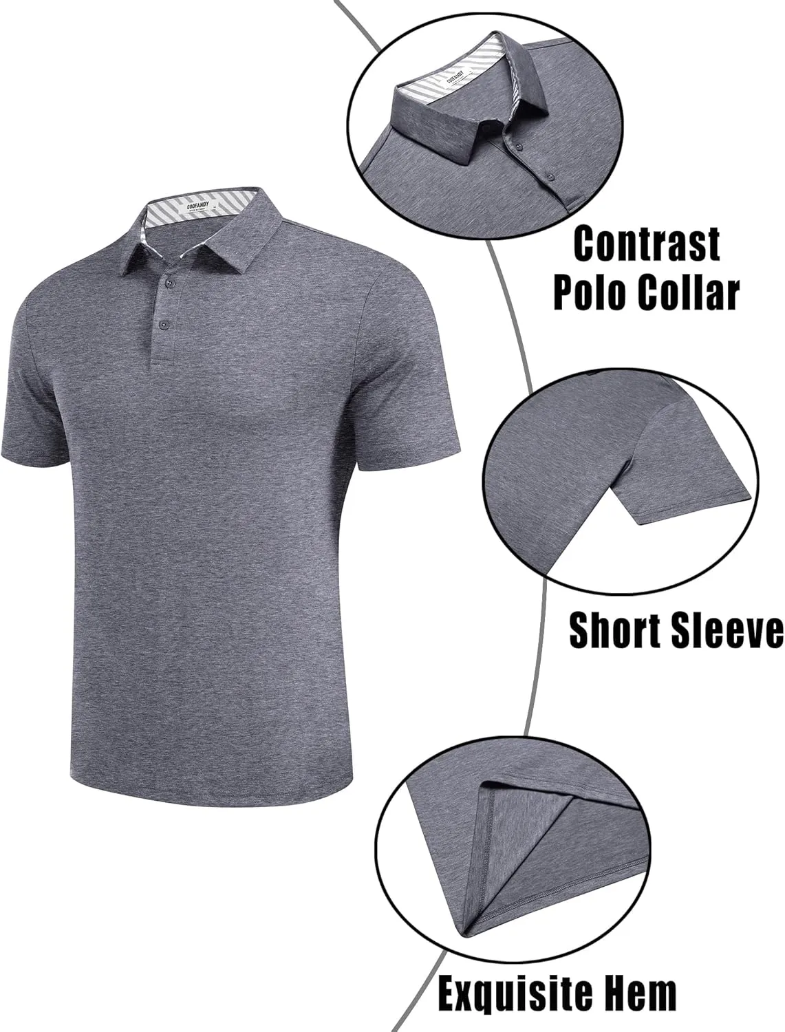 COOFANDY Men's Casual Polo Shirts Short Sleeve Classic Basic Tee Button Collar Shirt Summer Golf T-Shirt