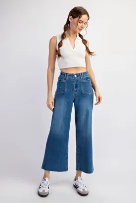 Cropped Denim Straight Leg Jeans