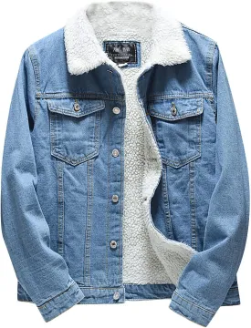 Denim Jacket For Men Sherpa Fleece Lined Warm Winter Trucker Jacket Lapel Thicken Coat Cowboy Jean Jacket Outerwear