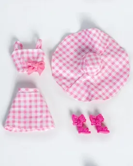 DOLLY® DOLL BARBIE CLOTHES SET BARBIE MOVIE BEACH PINK CHECKERED SKIRT   TOP   HAT  SHOES FOR 12 inch 30 cm 1/6 scale fashion dolls