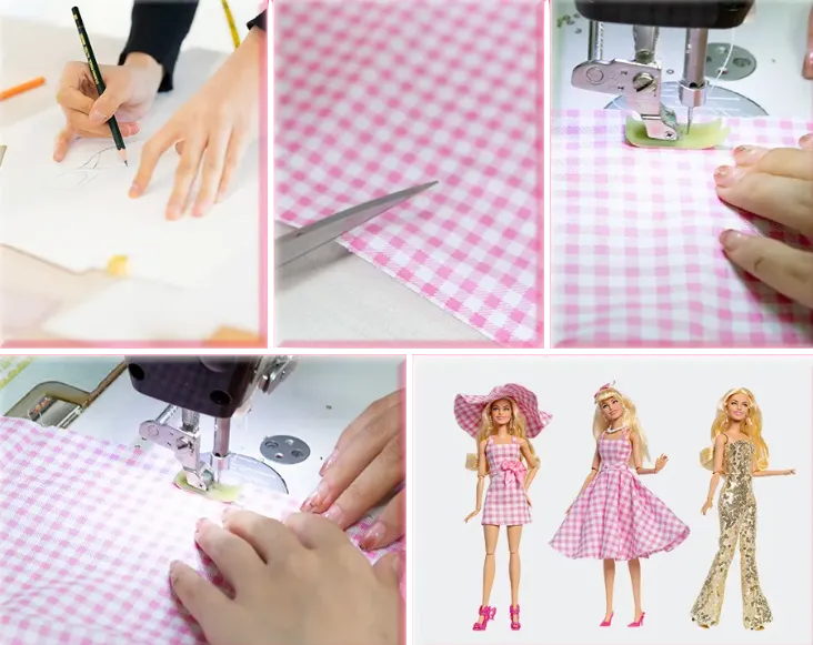 DOLLY® DOLL BARBIE CLOTHES SET BARBIE MOVIE BEACH PINK CHECKERED SKIRT   TOP   HAT  SHOES FOR 12 inch 30 cm 1/6 scale fashion dolls