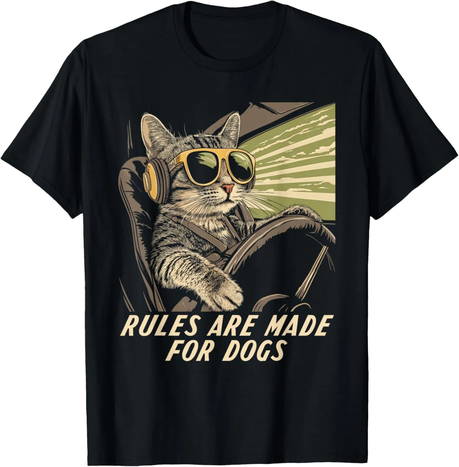 Funny Cat Lover - Rules Are Made for Dogs Driving Cat T-Shirt