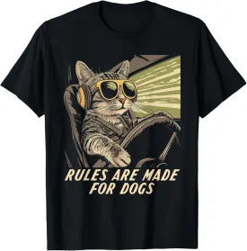 Funny Cat Lover - Rules Are Made for Dogs Driving Cat T-Shirt