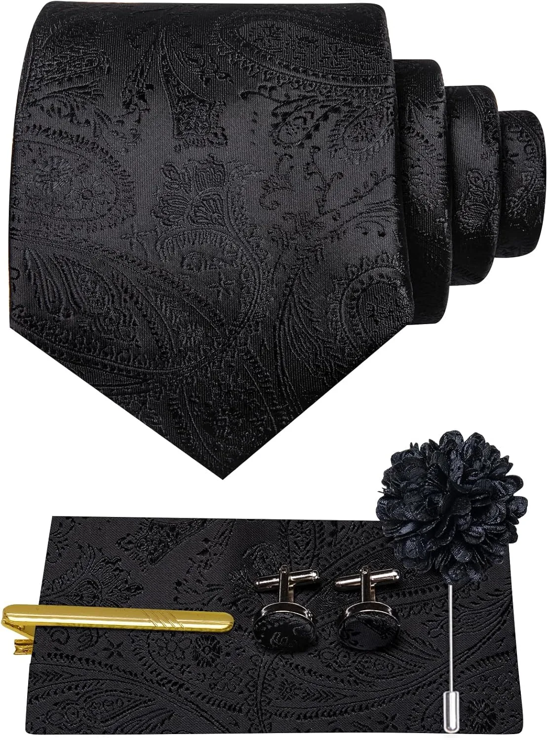 Hi-Tie Men's Suit Vest and Tie Set Formal Waistcoat V-Neck Paisley Vest and Tie Pocket Square Cufflinks Set for Wedding