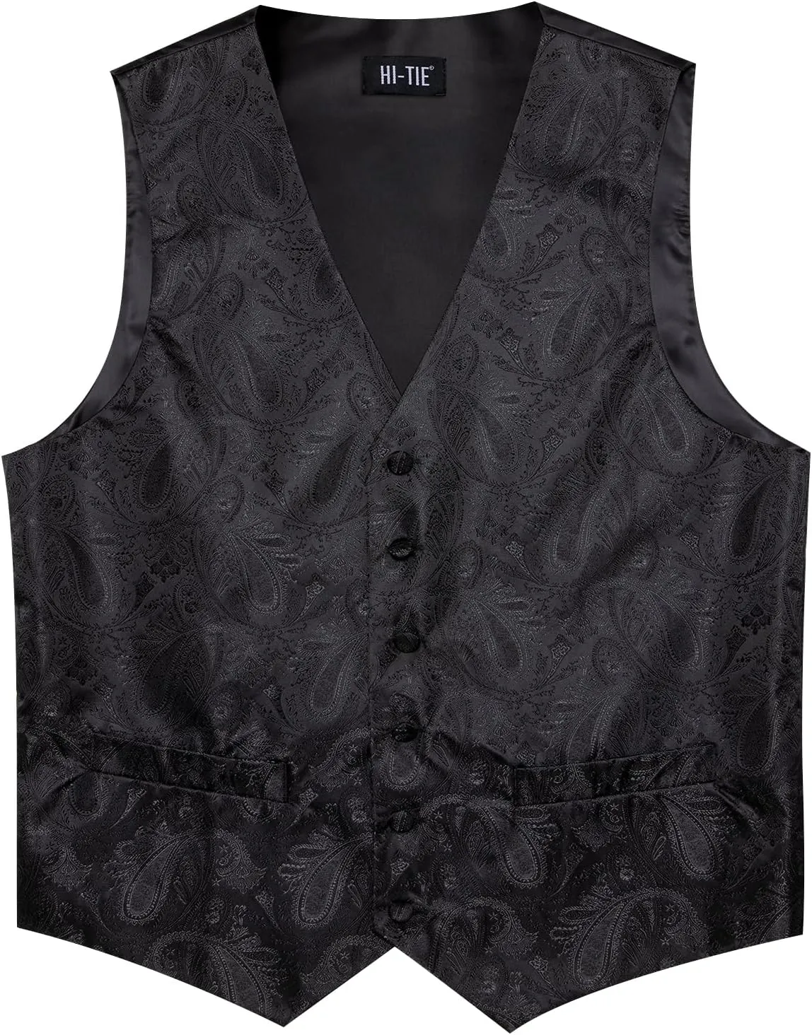 Hi-Tie Men's Suit Vest and Tie Set Formal Waistcoat V-Neck Paisley Vest and Tie Pocket Square Cufflinks Set for Wedding