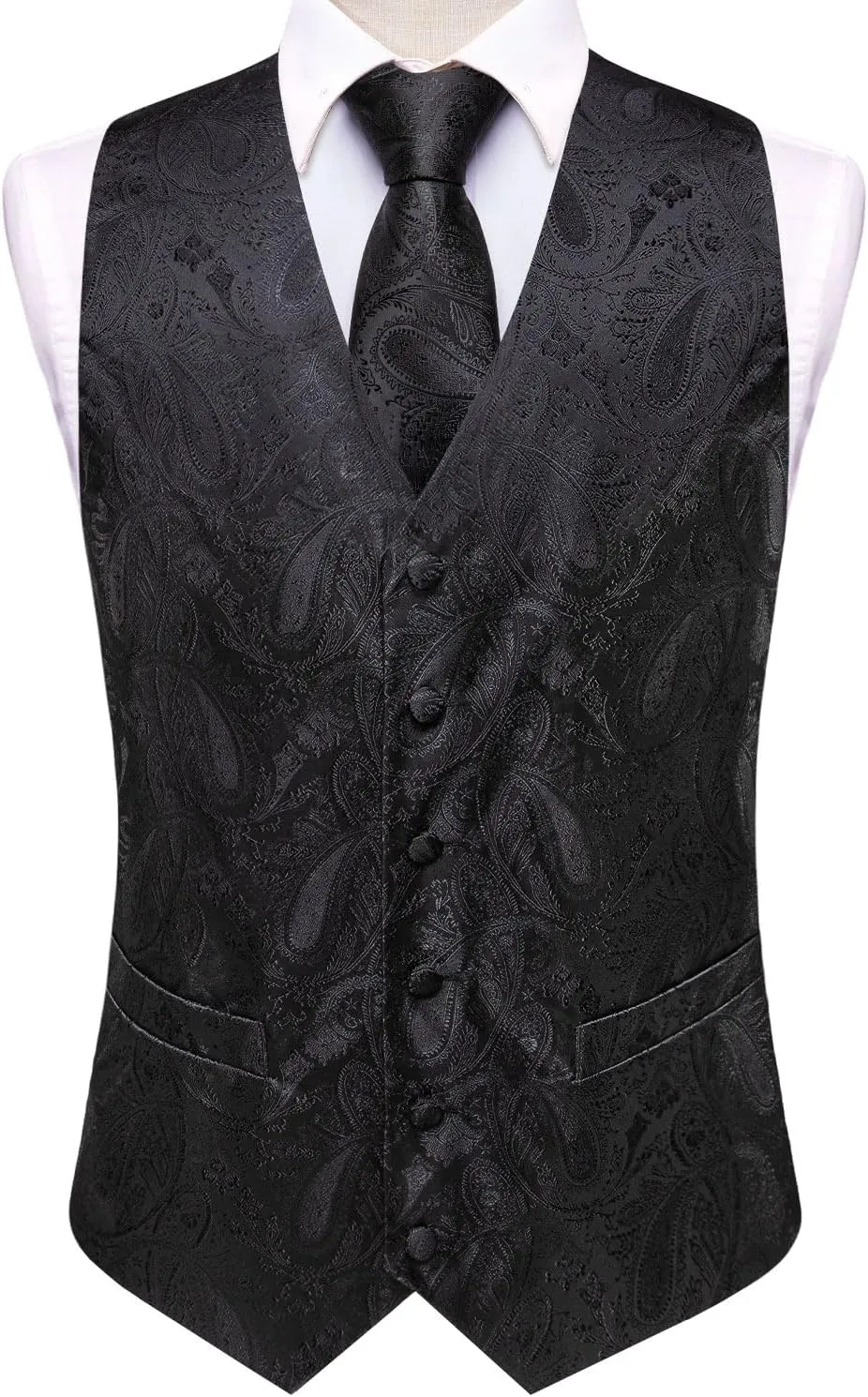 Hi-Tie Men's Suit Vest and Tie Set Formal Waistcoat V-Neck Paisley Vest and Tie Pocket Square Cufflinks Set for Wedding