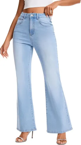 High Waist Flare Jeans for Women Stretchy Vintage Washed Bell Bottom Slim Bootcut Jeans Denim Pants