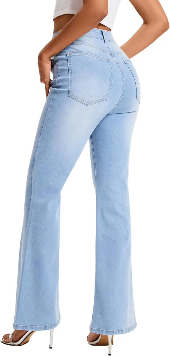 High Waist Flare Jeans for Women Stretchy Vintage Washed Bell Bottom Slim Bootcut Jeans Denim Pants