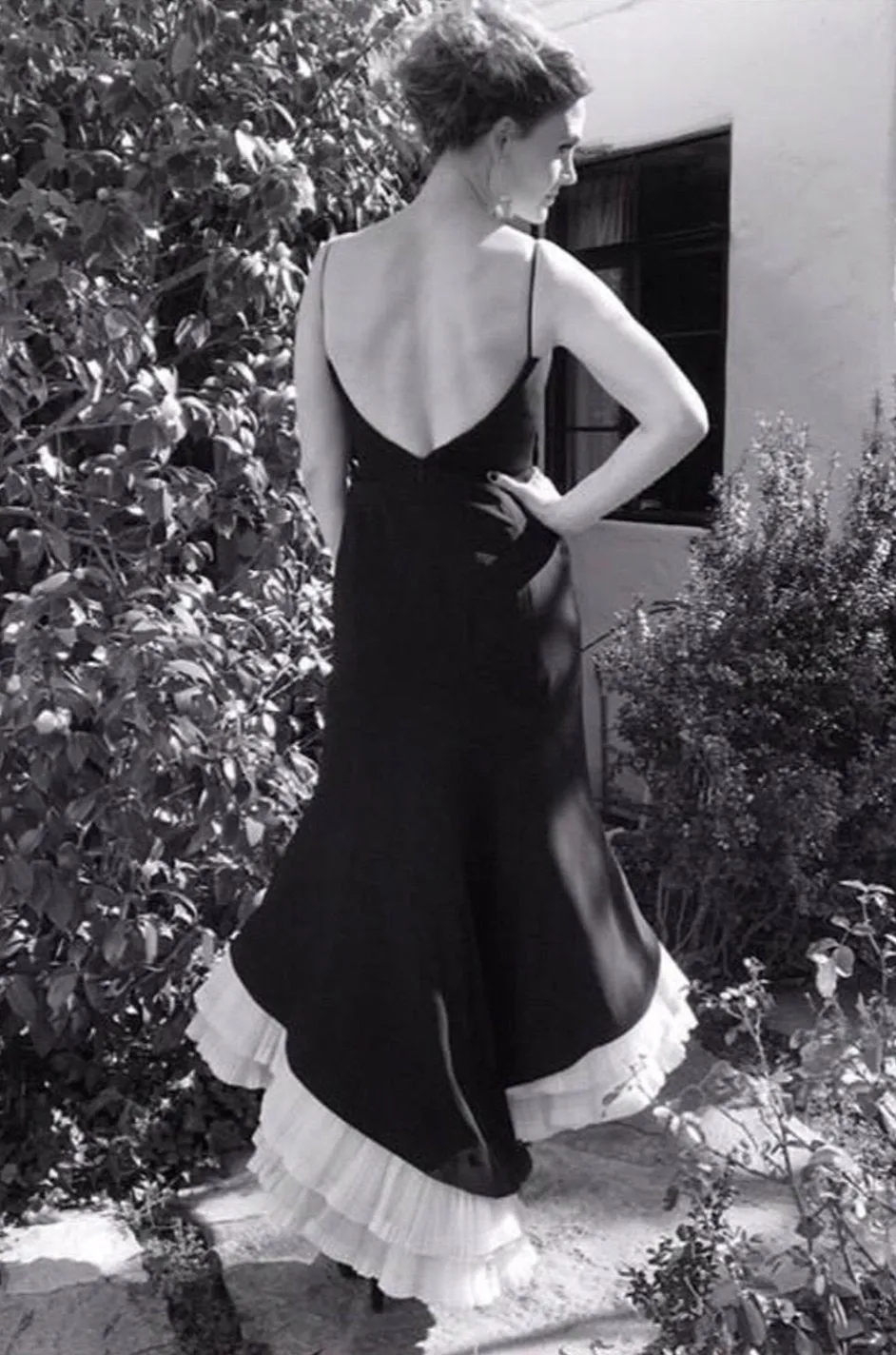 Highly Documented Spring 1996 Christian Dior by Gianfranco Ferre Black Ruffled Flounce Hem Dress